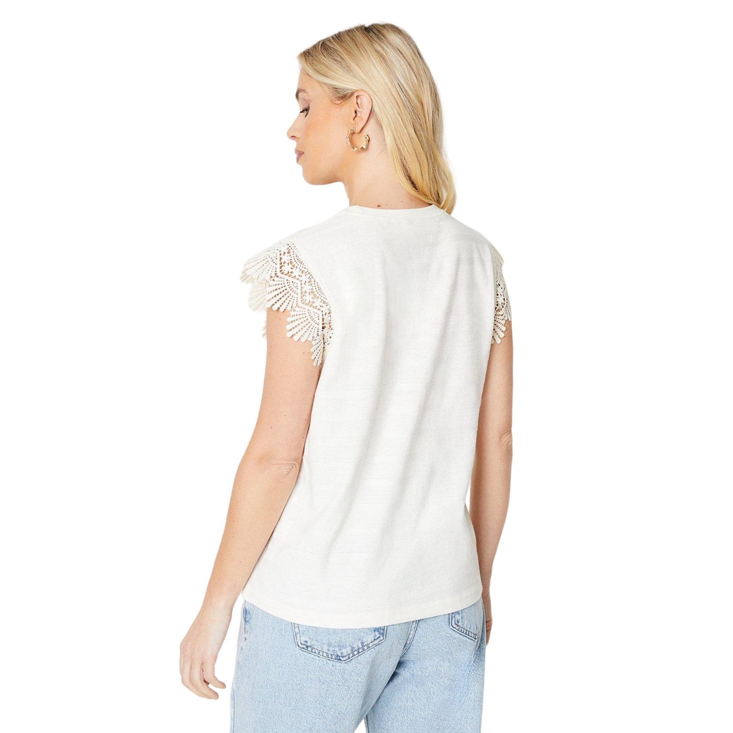 Ivory - Back - Principles Womens-Ladies Petite Lace T-Shirt
