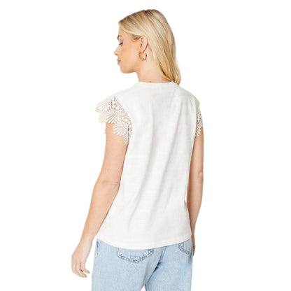 Ivory - Back - Principles Womens-Ladies Petite Lace T-Shirt