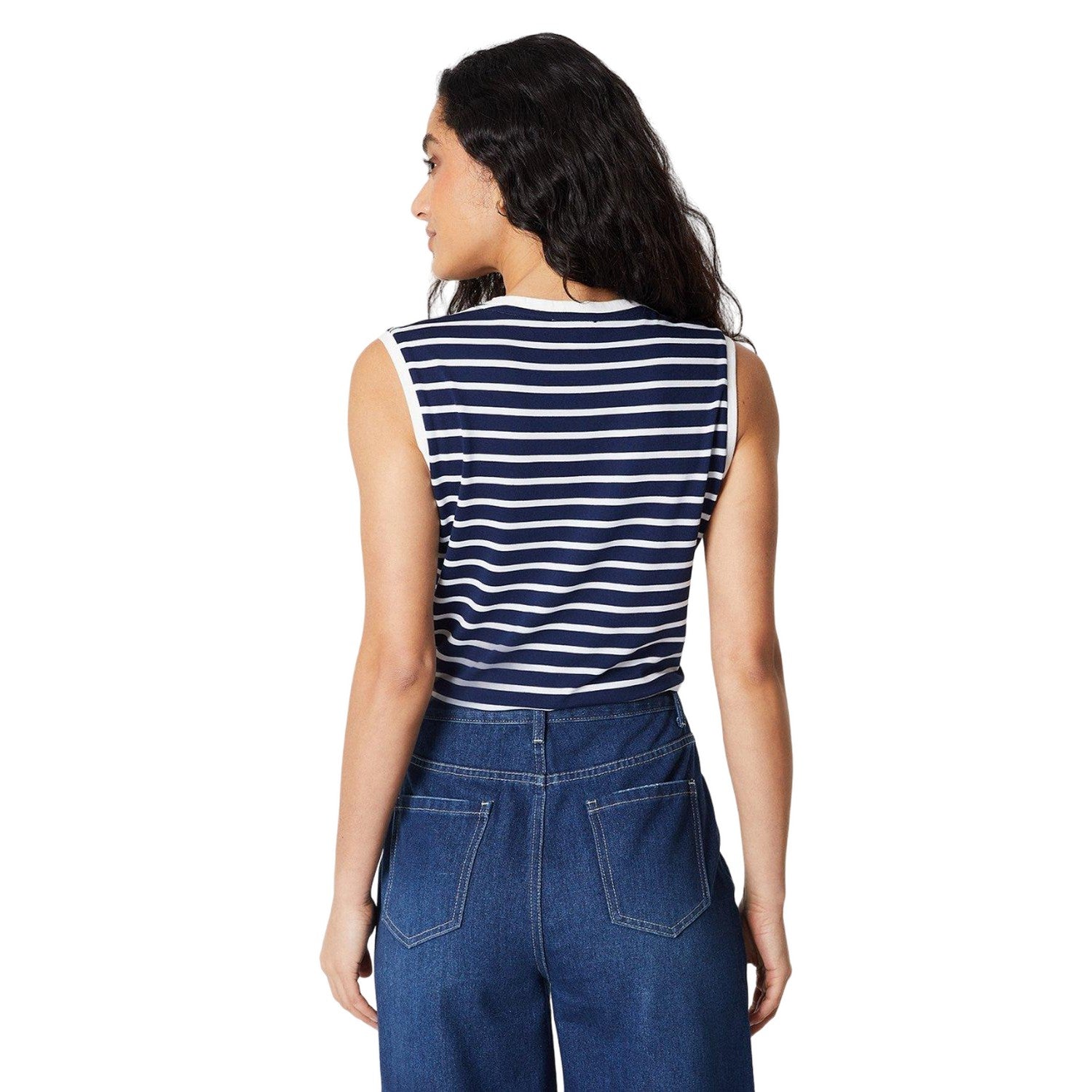 Navy - Back - Principles Womens-Ladies Stripe Jersey V Neck Vest Top