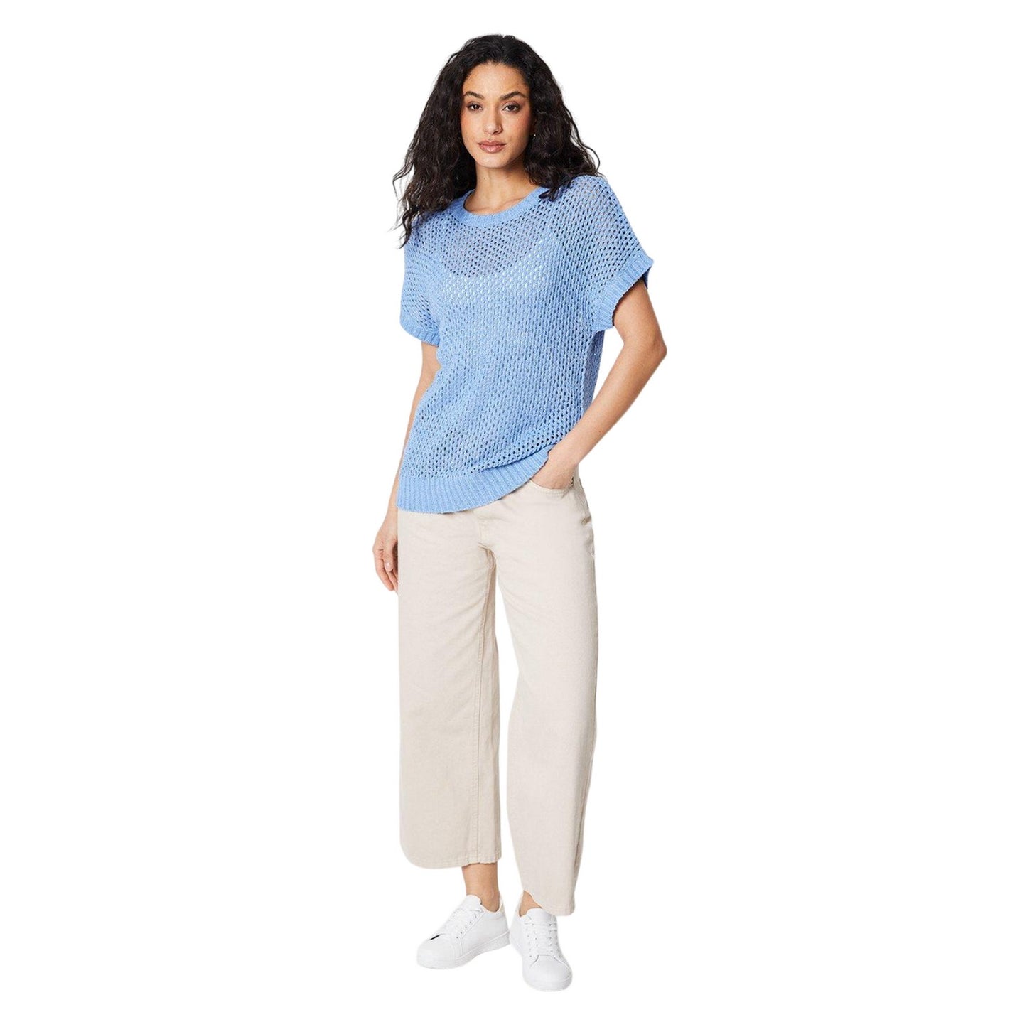 Blue - Side - Principles Womens-Ladies Knitted Open Relaxed Fit Top