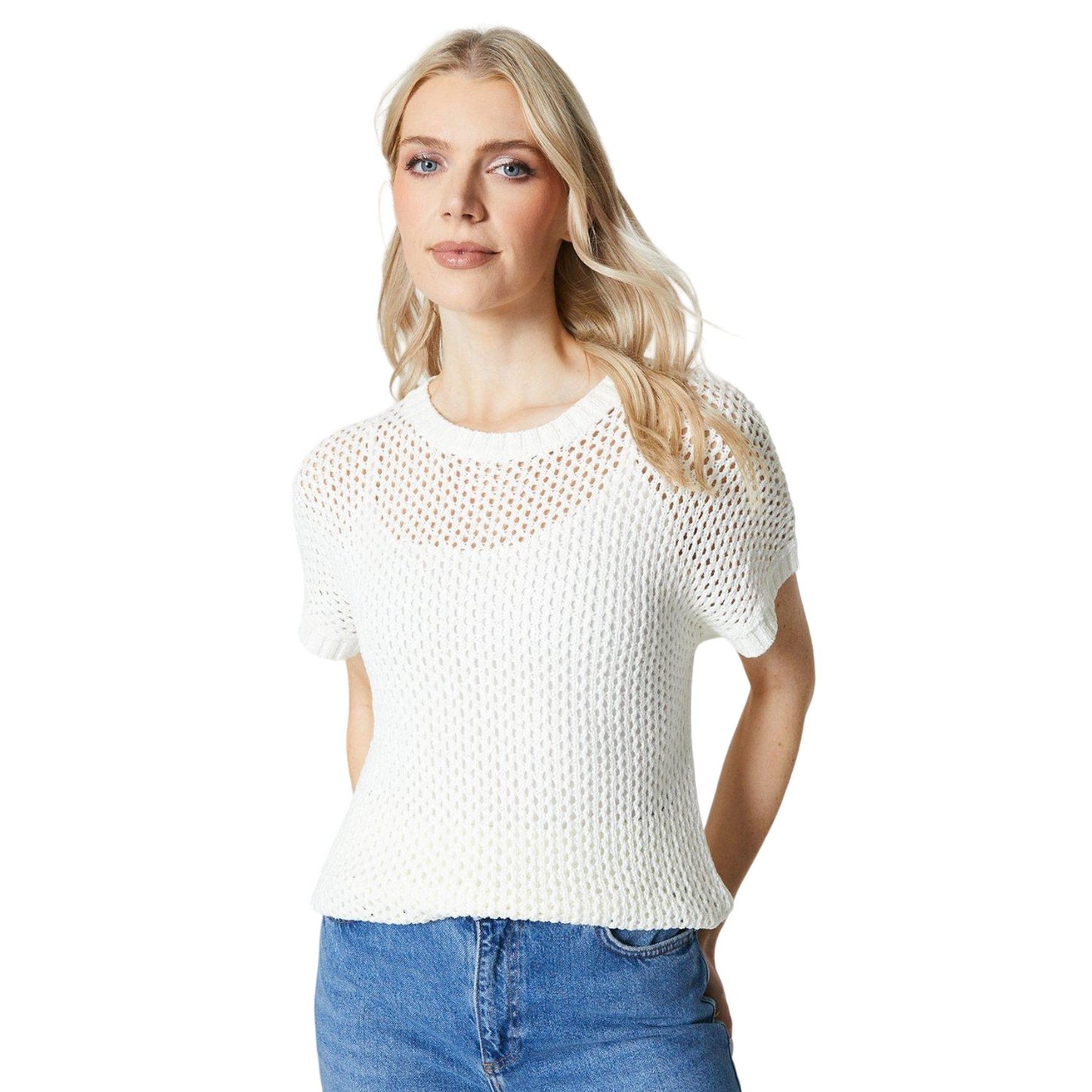 Ivory - Front - Principles Womens-Ladies Knitted Open Relaxed Fit Top