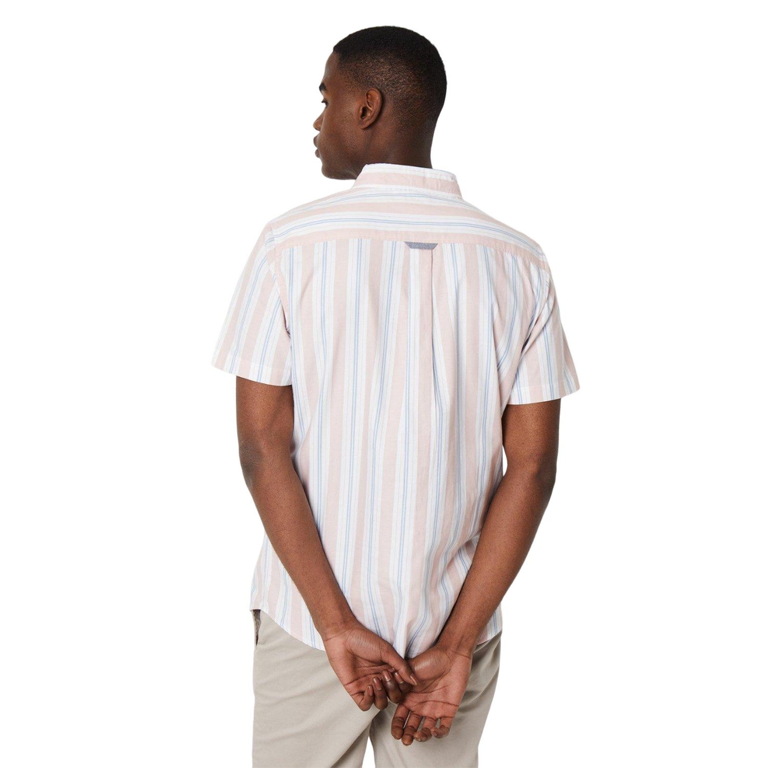 Coral - Back - Maine Mens Striped Dobby Short-Sleeved Shirt