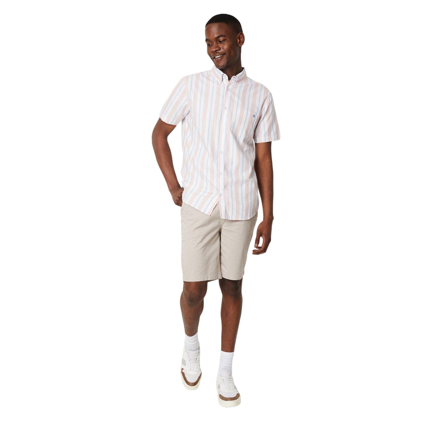 Coral - Side - Maine Mens Striped Dobby Short-Sleeved Shirt