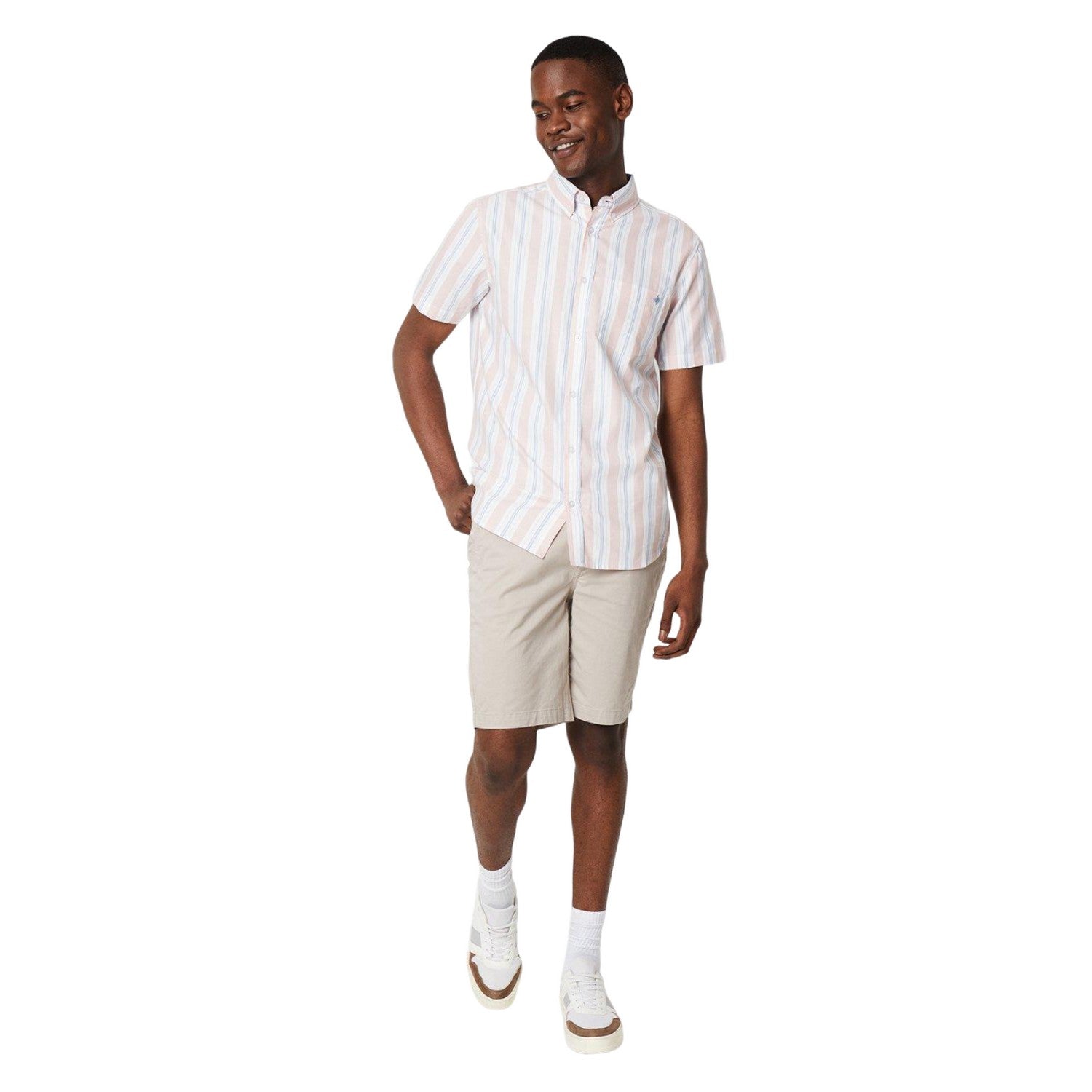 Coral - Side - Maine Mens Striped Dobby Short-Sleeved Shirt