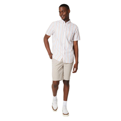Coral - Side - Maine Mens Striped Dobby Short-Sleeved Shirt