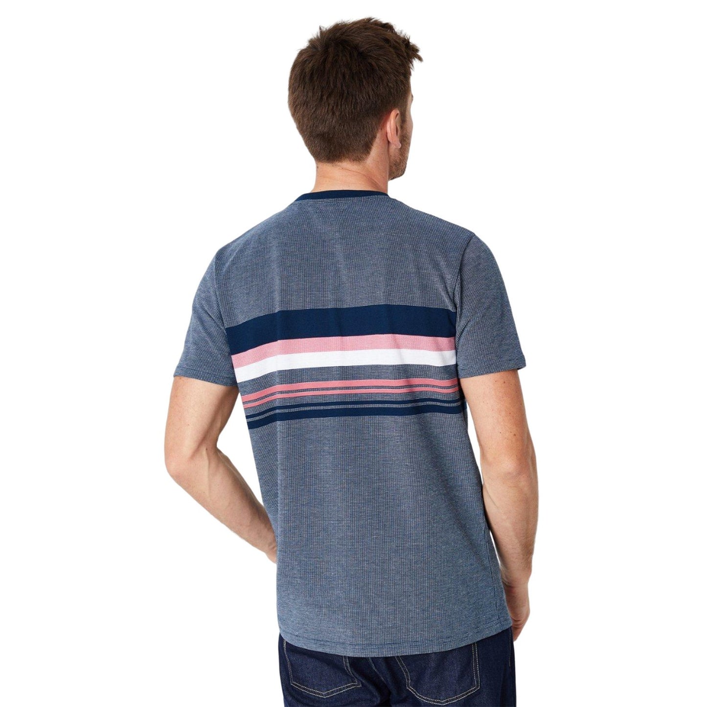 Dark Blue - Back - Maine Mens Valencia Stripe T-Shirt