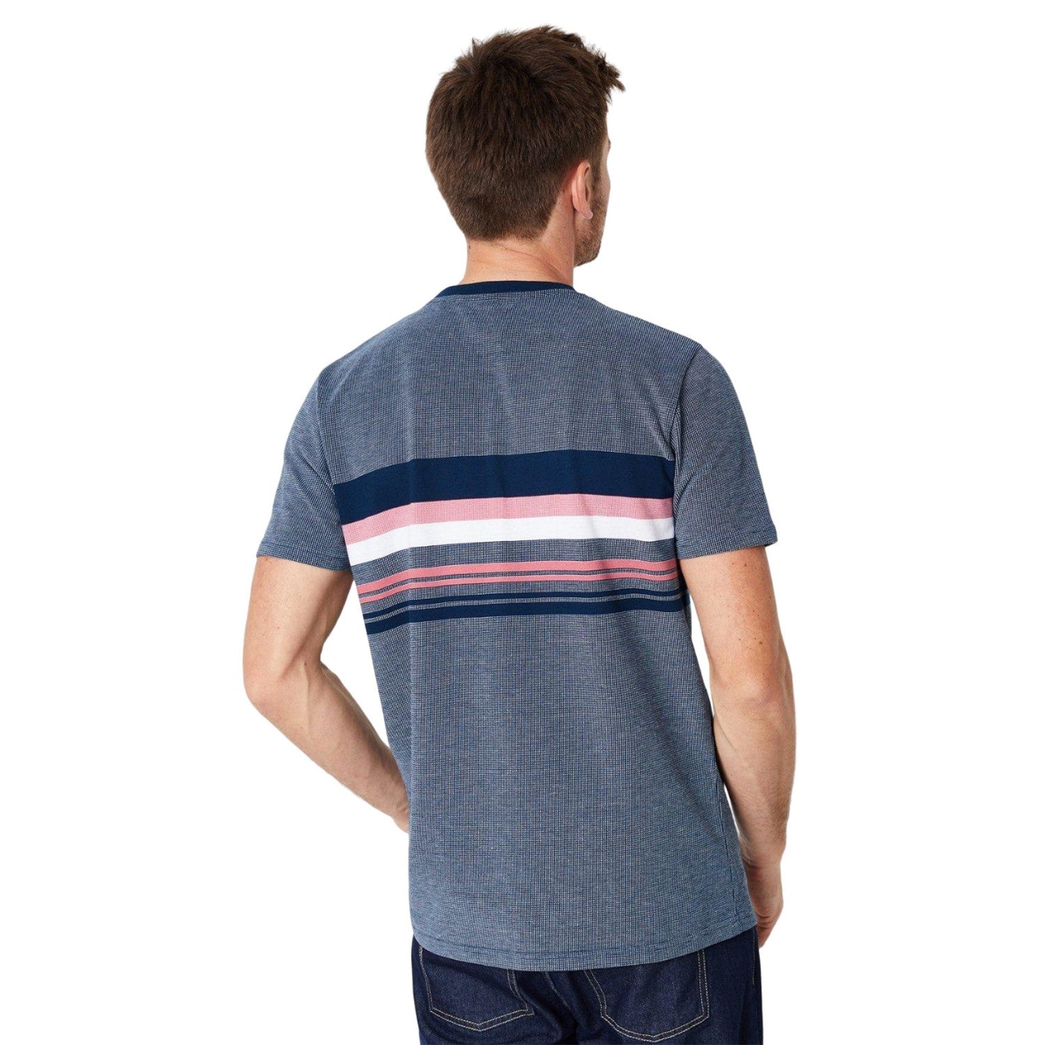Dark Blue - Back - Maine Mens Valencia Stripe T-Shirt