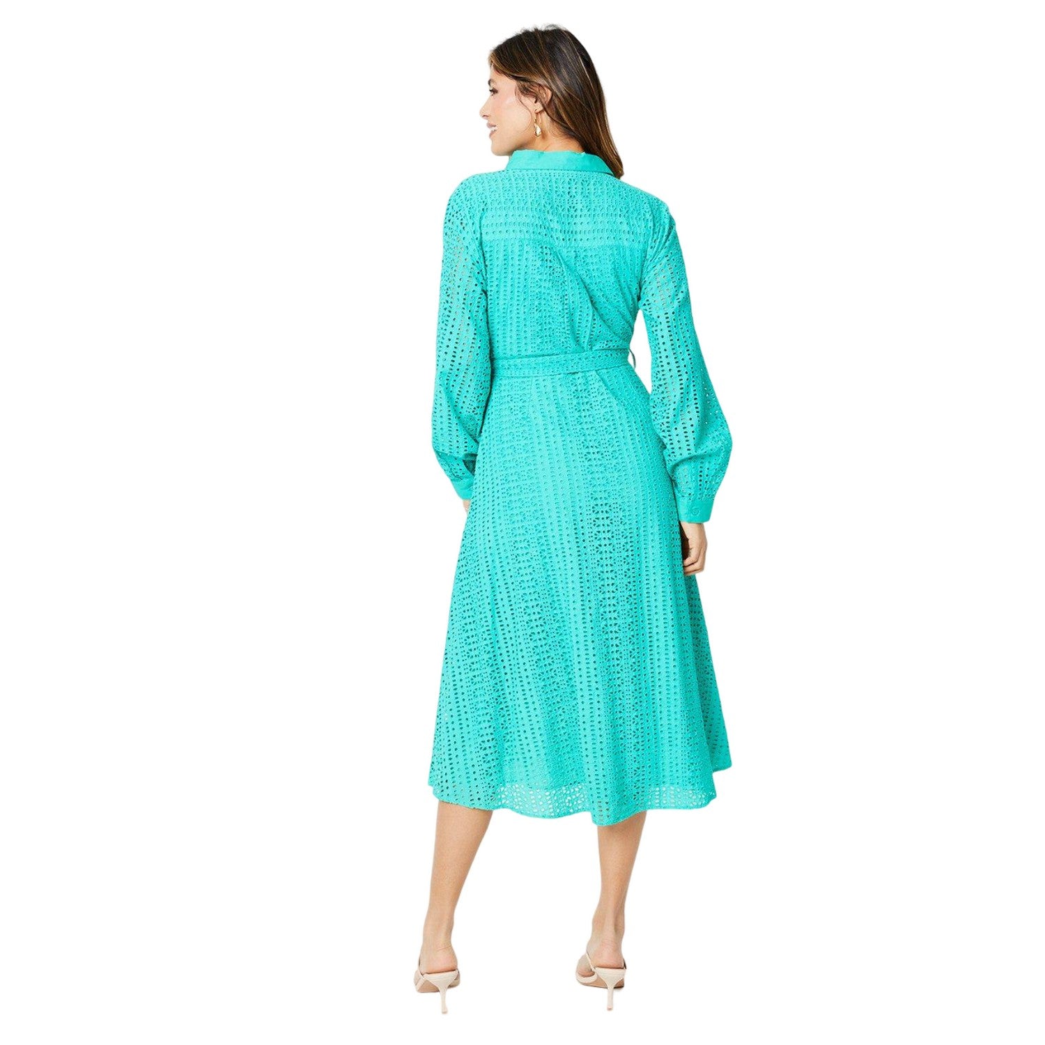Green - Back - Principles Womens-Ladies Broderie Midi Shirt Dress