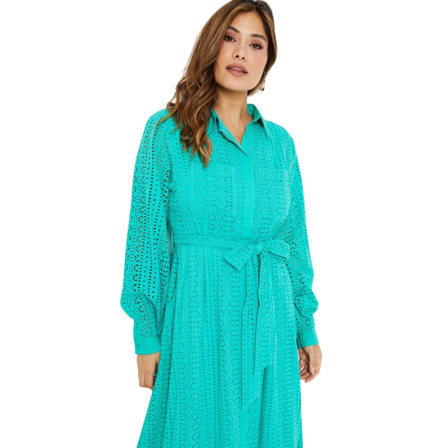 Green - Side - Principles Womens-Ladies Broderie Midi Shirt Dress