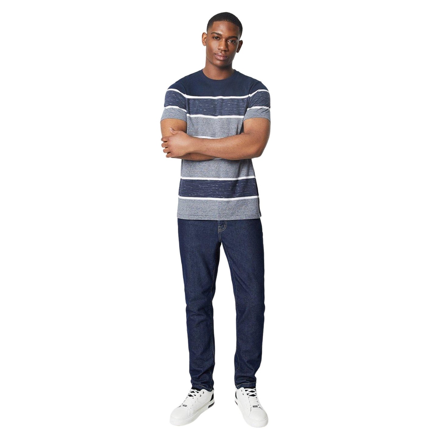 Navy - Side - Maine Mens Atlanta Stripe T-Shirt