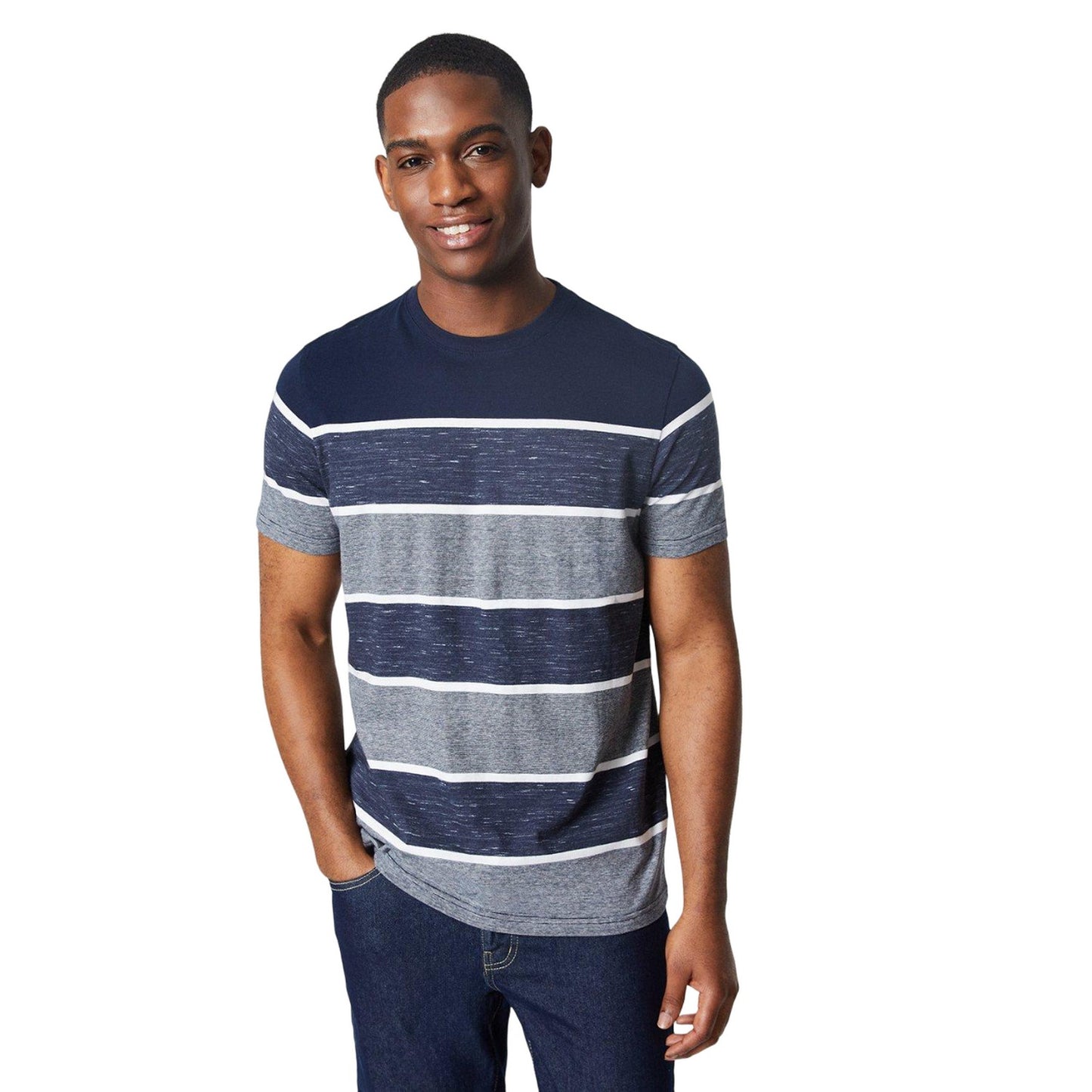Navy - Front - Maine Mens Atlanta Stripe T-Shirt