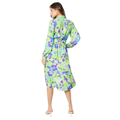 Green-Purple - Back - Principles Womens-Ladies Abstract Floral Belt Shirt Dress