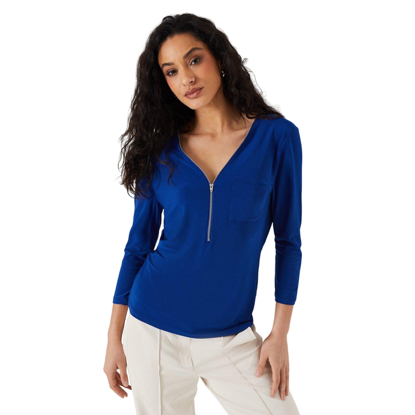 Cobalt - Front - Principles Womens-Ladies Jersey Zip Front Top