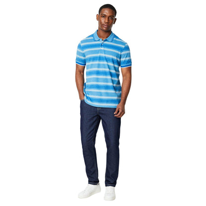 Blue - Side - Maine Mens Multi Stripe Pique Polo Shirt