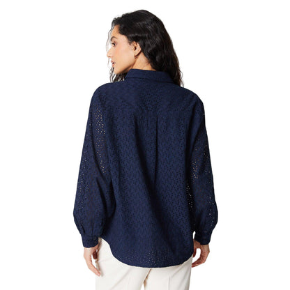 Navy - Side - Principles Womens-Ladies Broderie Collared Shirt