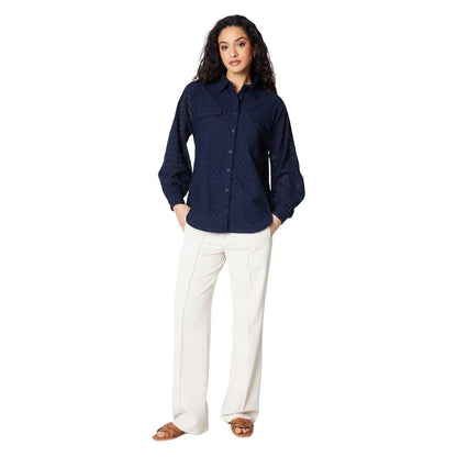Navy - Lifestyle - Principles Womens-Ladies Broderie Collared Shirt