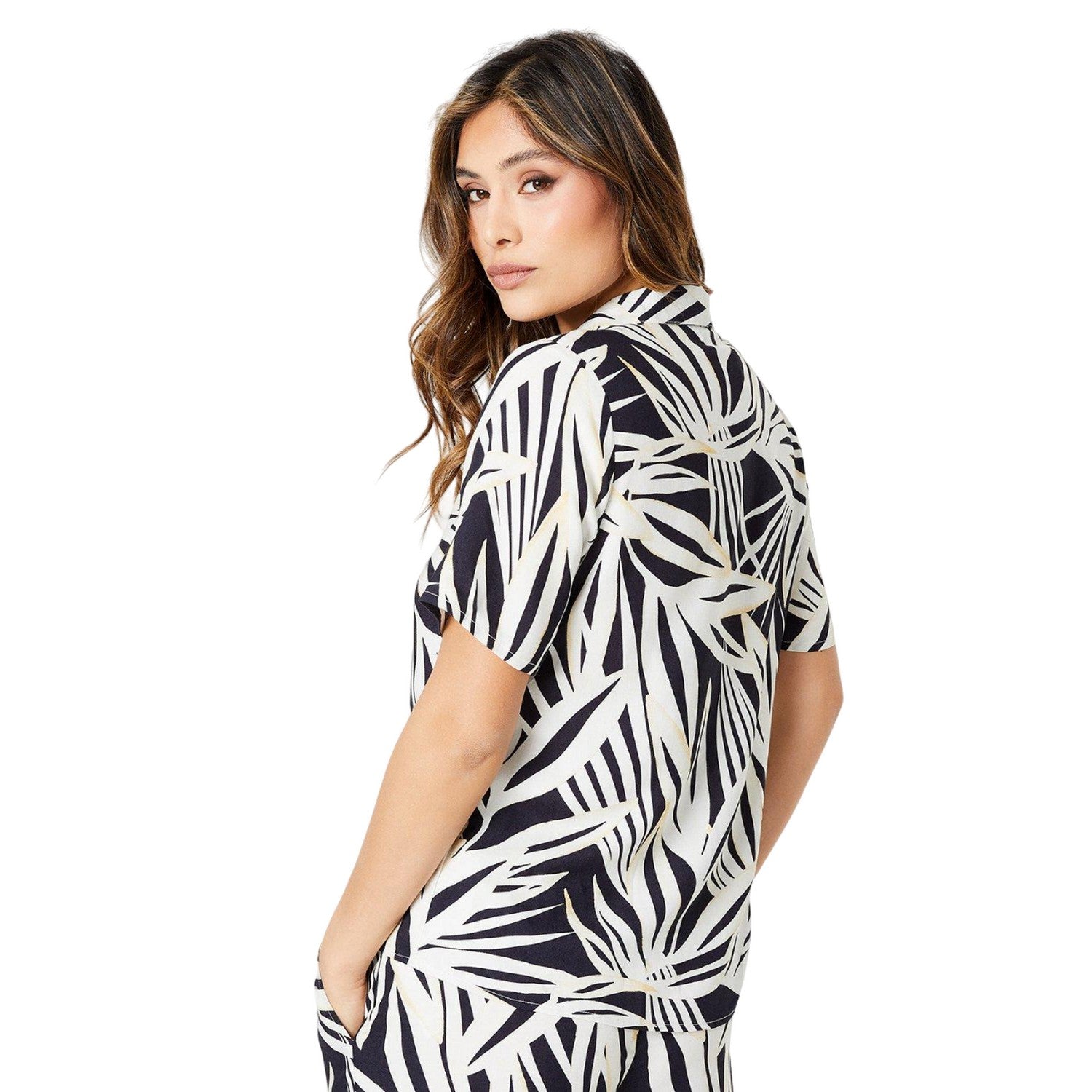 Black-White - Back - Principles Womens-Ladies Palm Leaf Short-Sleeved Shirt