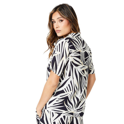 Black-White - Back - Principles Womens-Ladies Palm Leaf Short-Sleeved Shirt