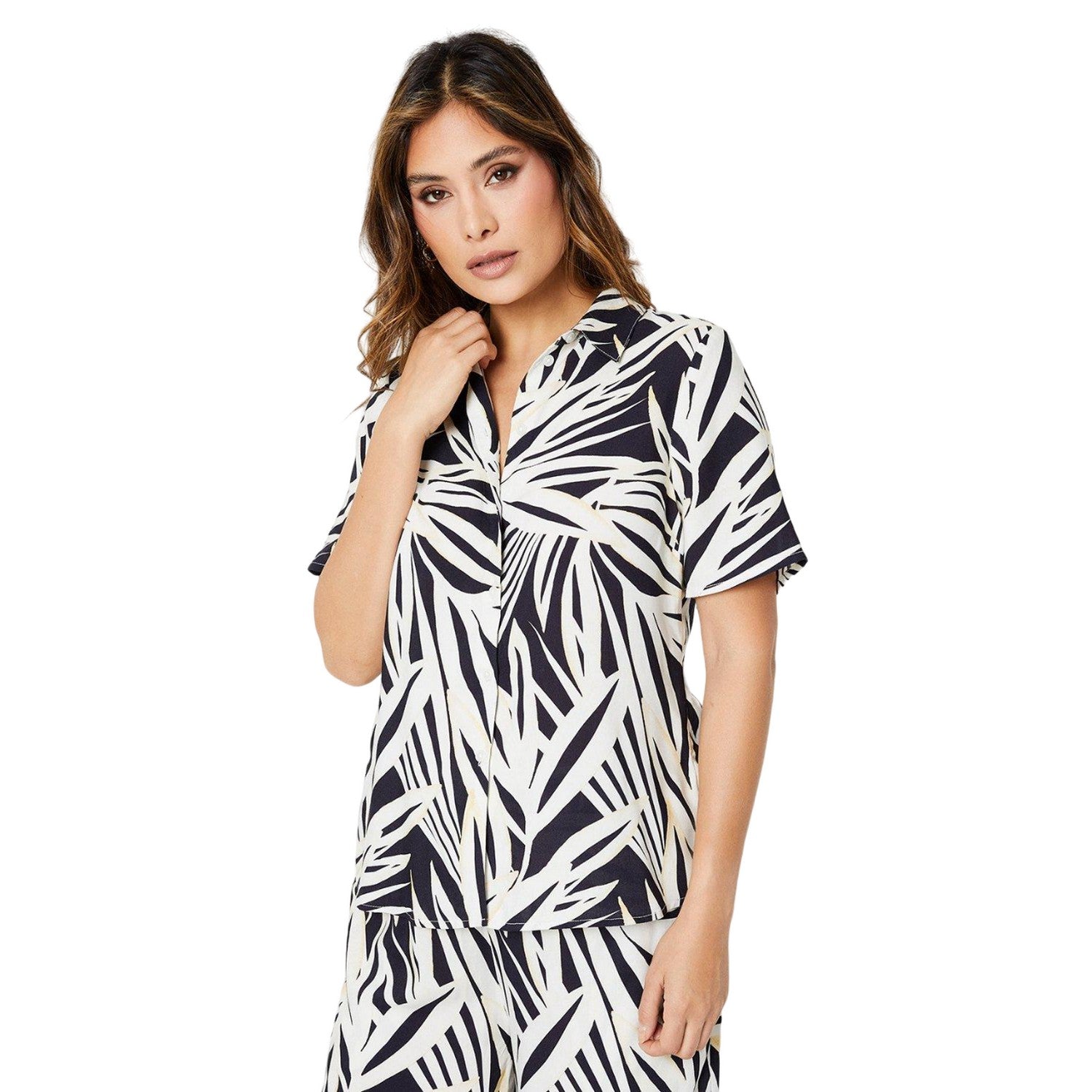 Black-White - Front - Principles Womens-Ladies Palm Leaf Short-Sleeved Shirt