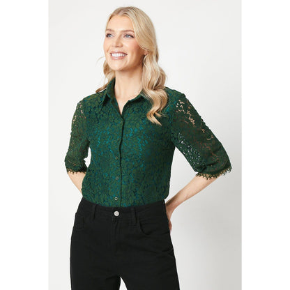 Green - Front - Principles Womens-Ladies Lace Collared Shirt