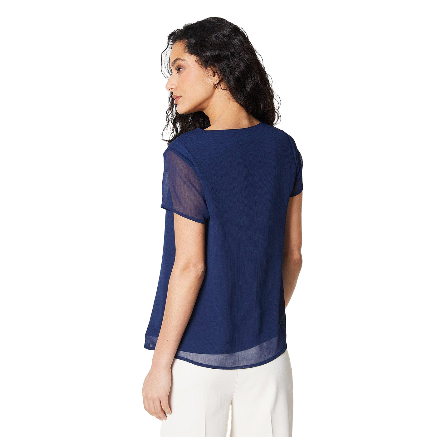 Navy - Back - Principles Womens-Ladies Woven Scalloped Top