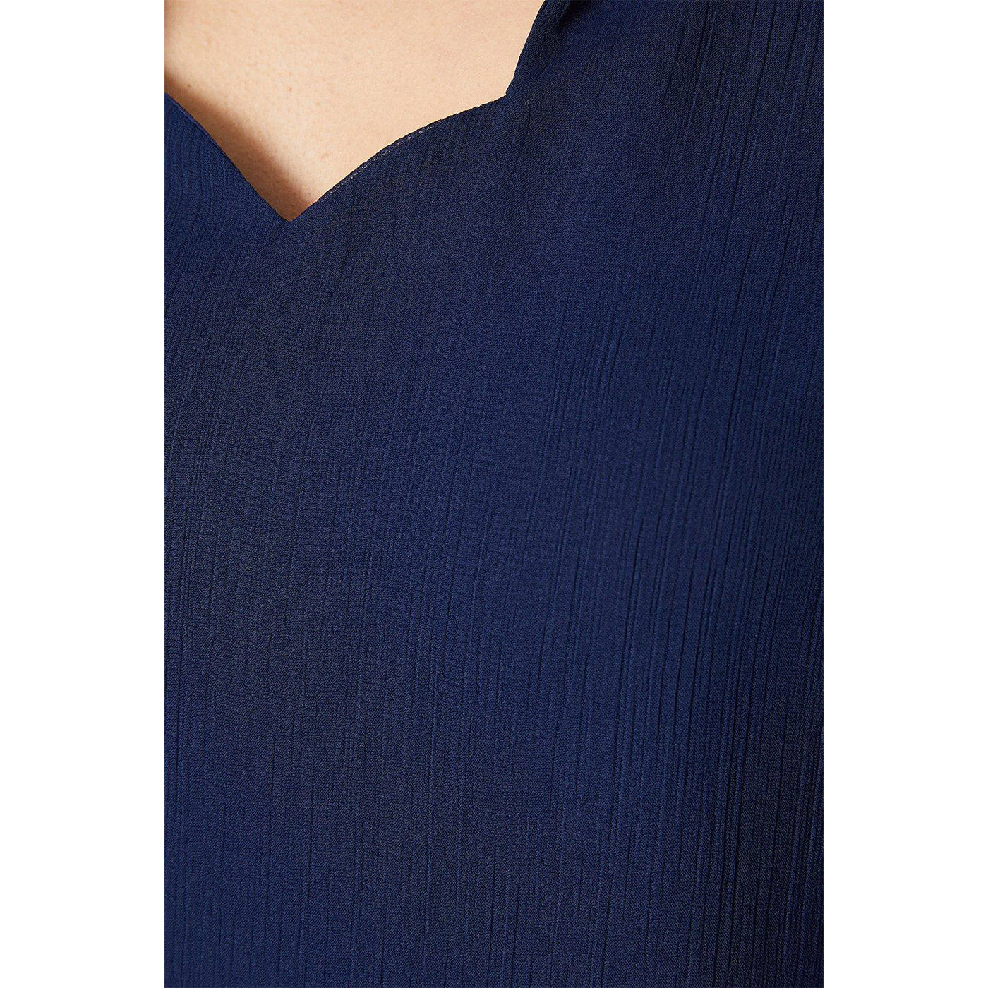 Navy - Side - Principles Womens-Ladies Woven Scalloped Top