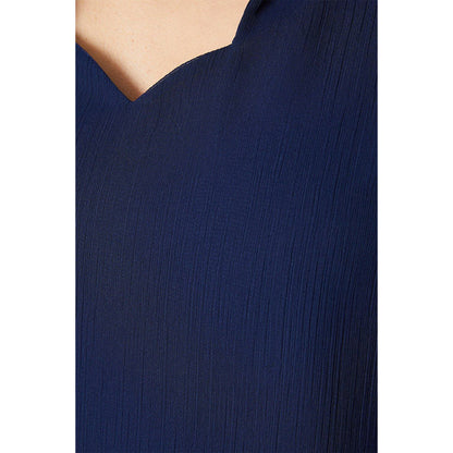 Navy - Side - Principles Womens-Ladies Woven Scalloped Top