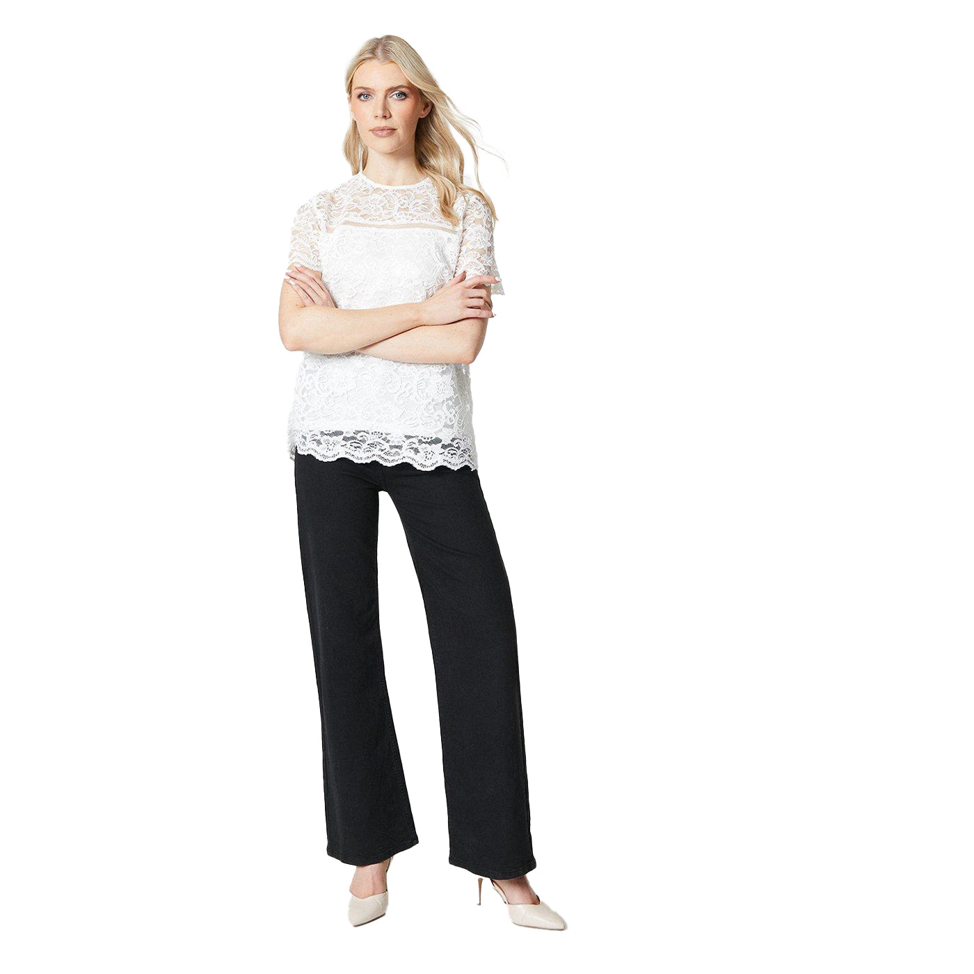 Ivory - Lifestyle - Principles Womens-Ladies Lace Jersey Lace Detail Top