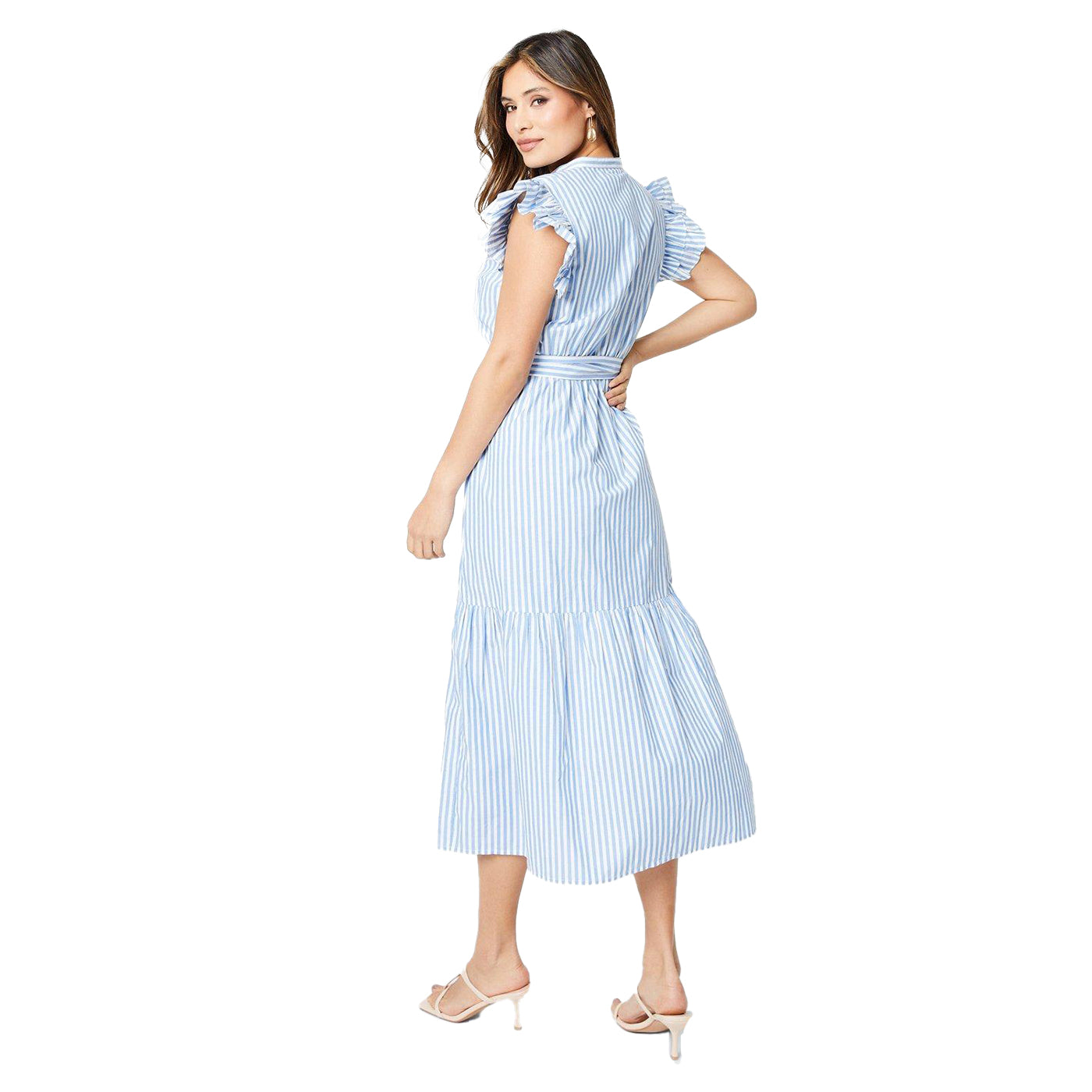 Blue - Back - Principles Womens-Ladies Stripe Ruffle Midi Dress