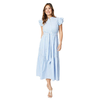 Blue - Front - Principles Womens-Ladies Stripe Ruffle Midi Dress