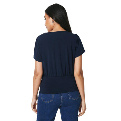 Navy - Back - Principles Womens-Ladies Jersey Bubble Hem Petite Top