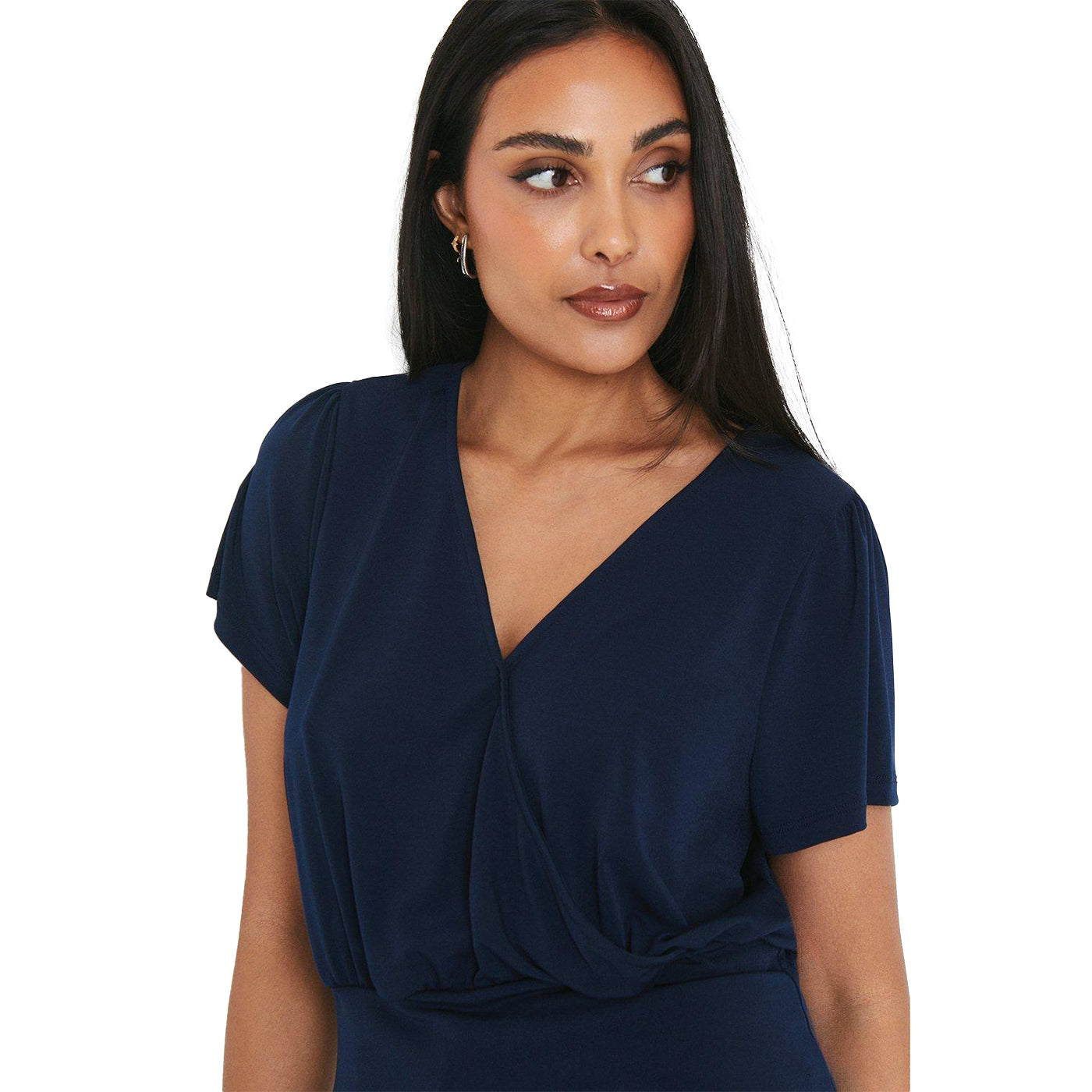 Navy - Side - Principles Womens-Ladies Jersey Bubble Hem Petite Top