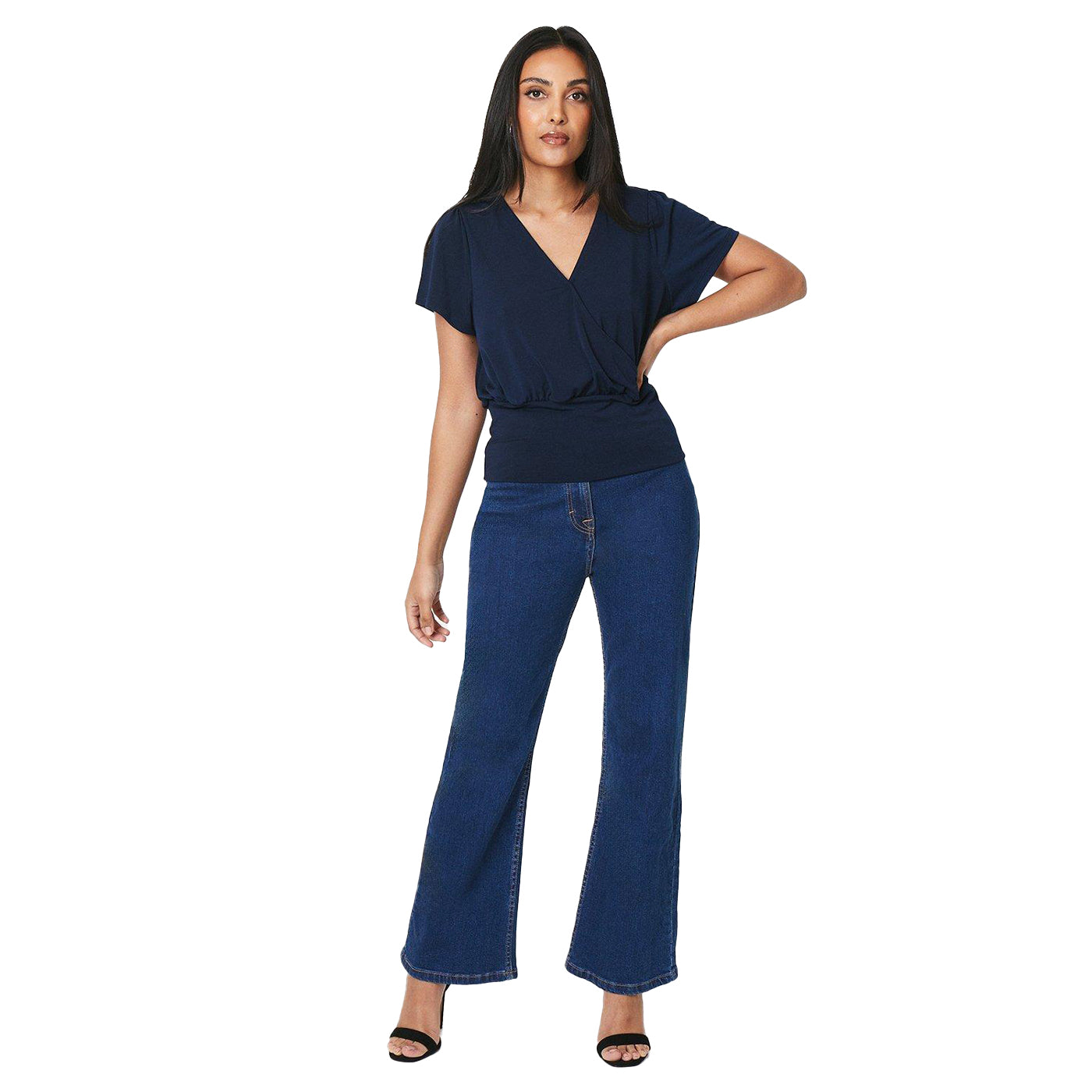 Navy - Pack Shot - Principles Womens-Ladies Jersey Bubble Hem Petite Top