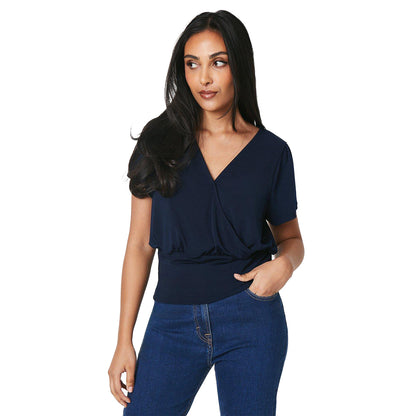 Navy - Front - Principles Womens-Ladies Jersey Bubble Hem Petite Top