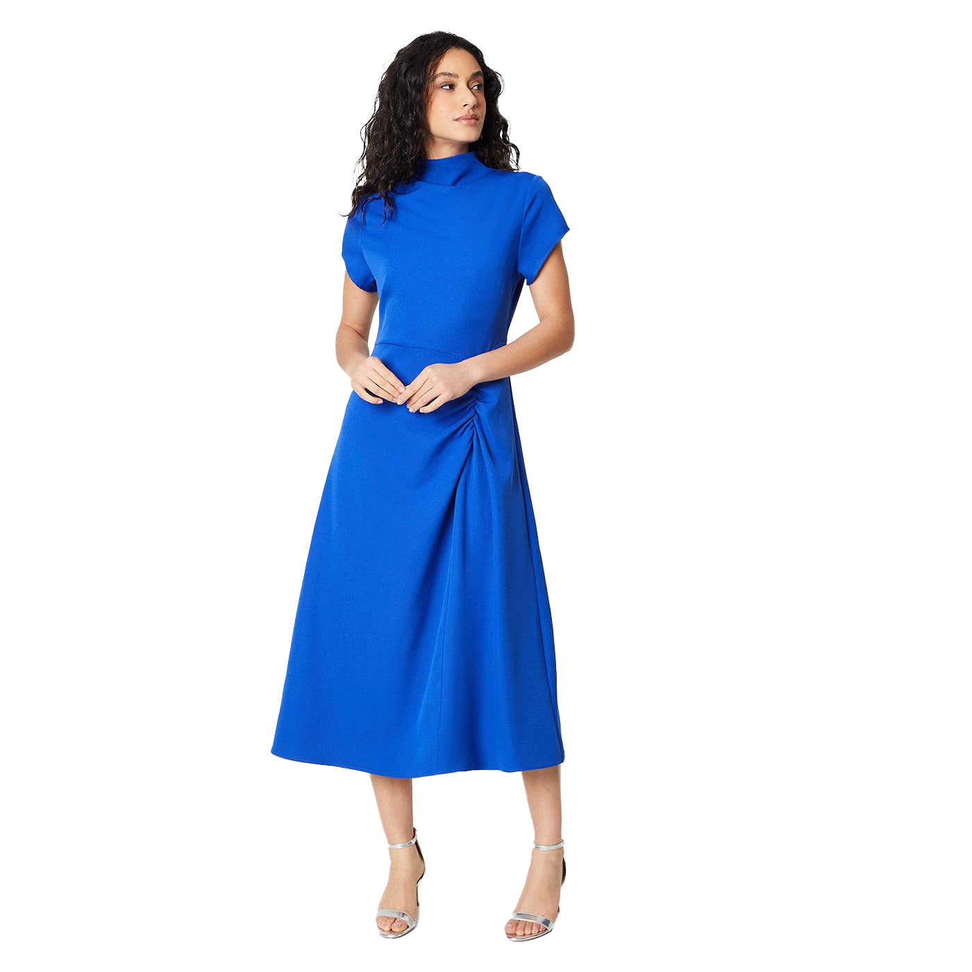Cobalt - Front - Principles Womens-Ladies Occasion Ruched Side Fitted And Flared Midi Dress