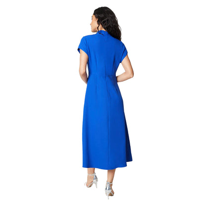 Cobalt - Back - Principles Womens-Ladies Occasion Ruched Side Fitted And Flared Midi Dress