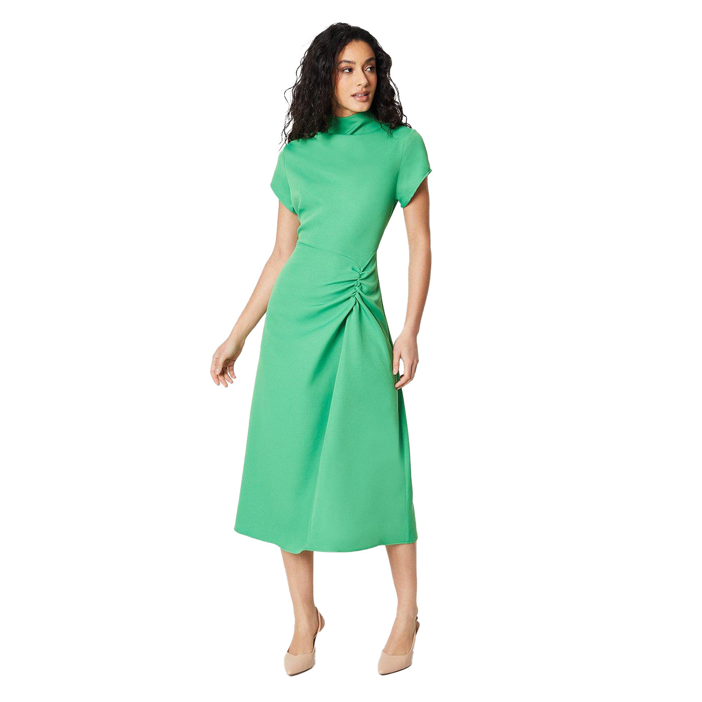 Green - Front - Principles Womens-Ladies Occasion Ruched Side Fitted And Flared Midi Dress