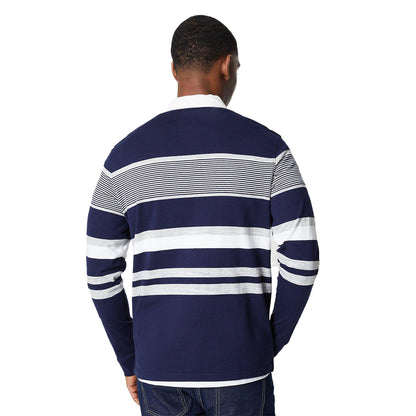 Navy - Back - Maine Mens Placement Stripe Oxford Rugby Shirt