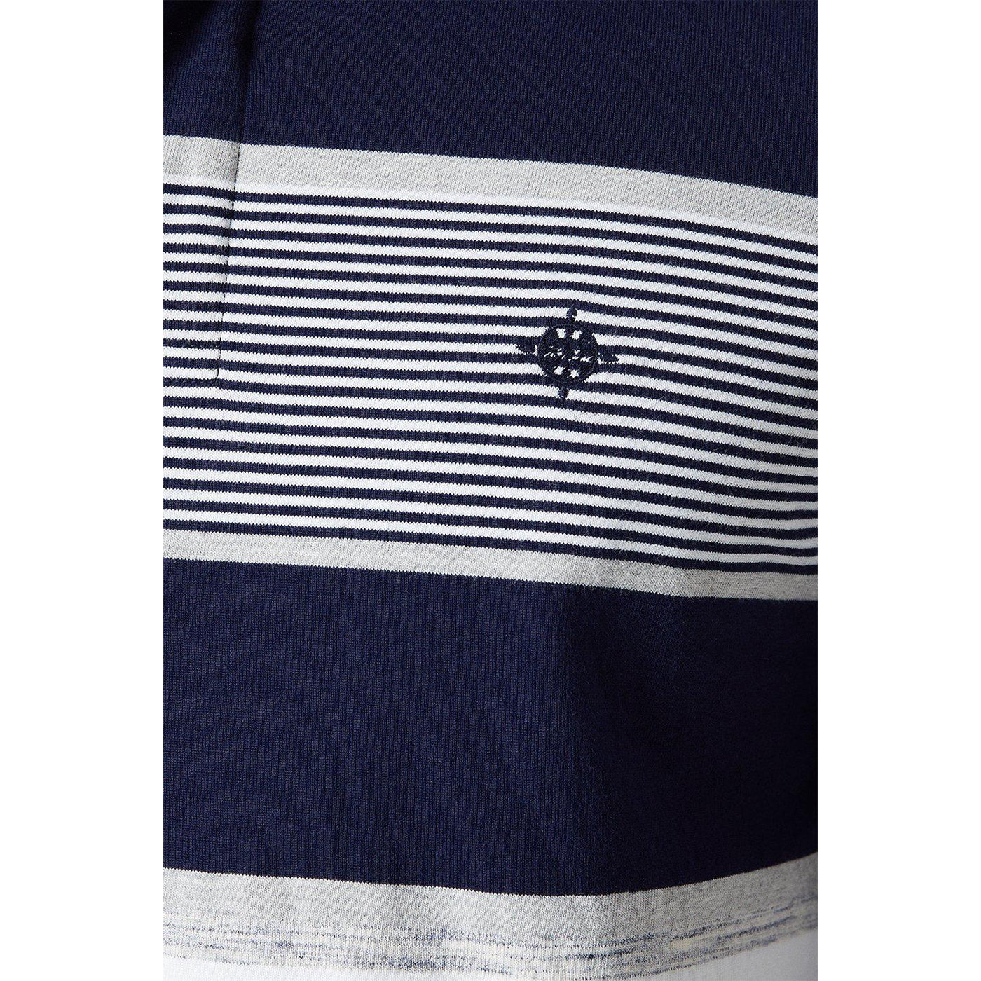 Navy - Side - Maine Mens Placement Stripe Oxford Rugby Shirt