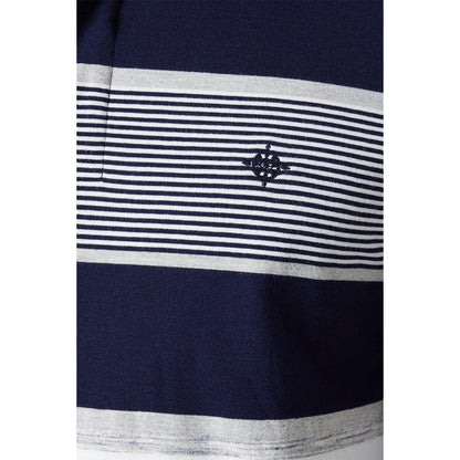 Navy - Side - Maine Mens Placement Stripe Oxford Rugby Shirt