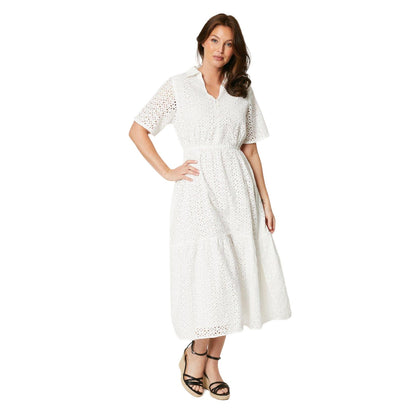 Ivory - Front - Principles Womens-Ladies Broderie Tiered Midi Dress