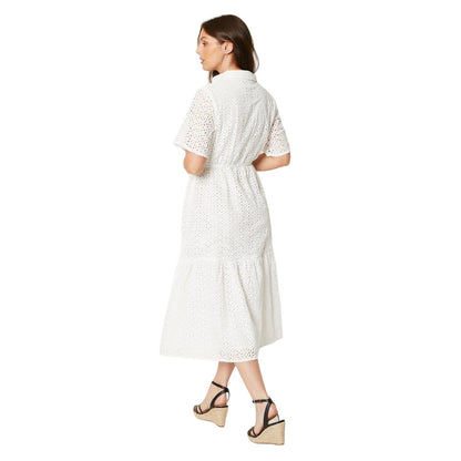 Ivory - Back - Principles Womens-Ladies Broderie Tiered Midi Dress