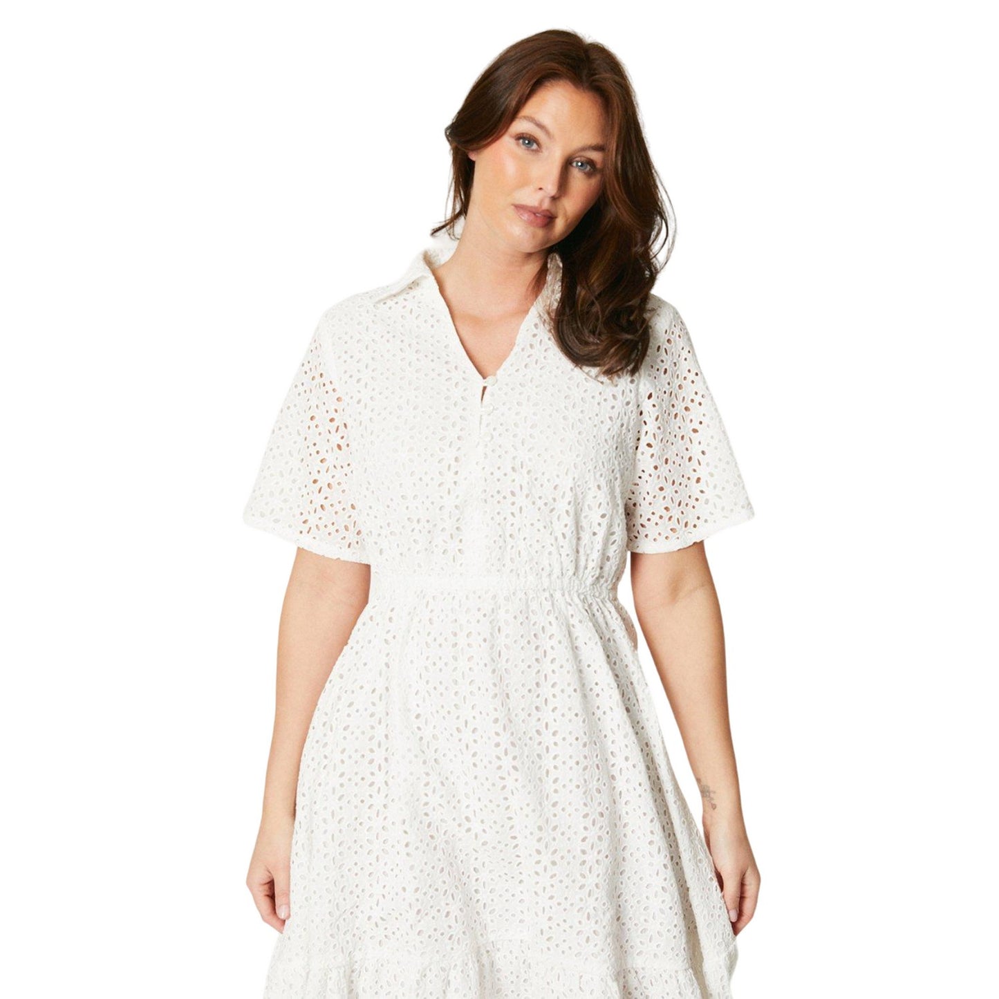 Ivory - Side - Principles Womens-Ladies Broderie Tiered Midi Dress