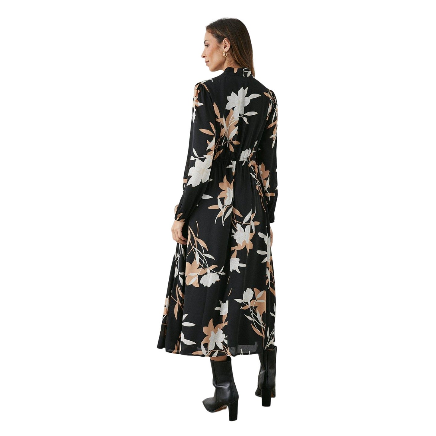 Black - Back - Principles Womens-Ladies Floral Satin Tie Neck Midi Dress