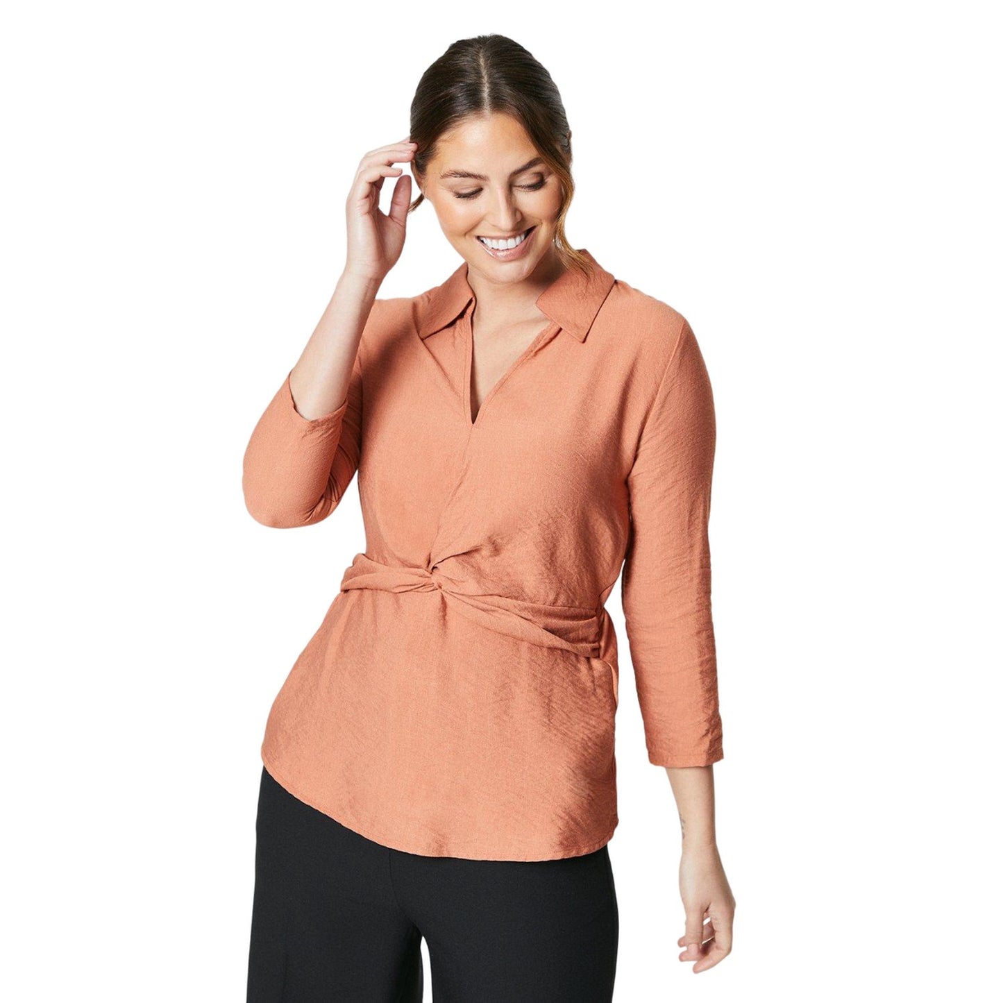Terracotta - Front - Principles Womens-Ladies Collared Twisted Knot Front Shirt