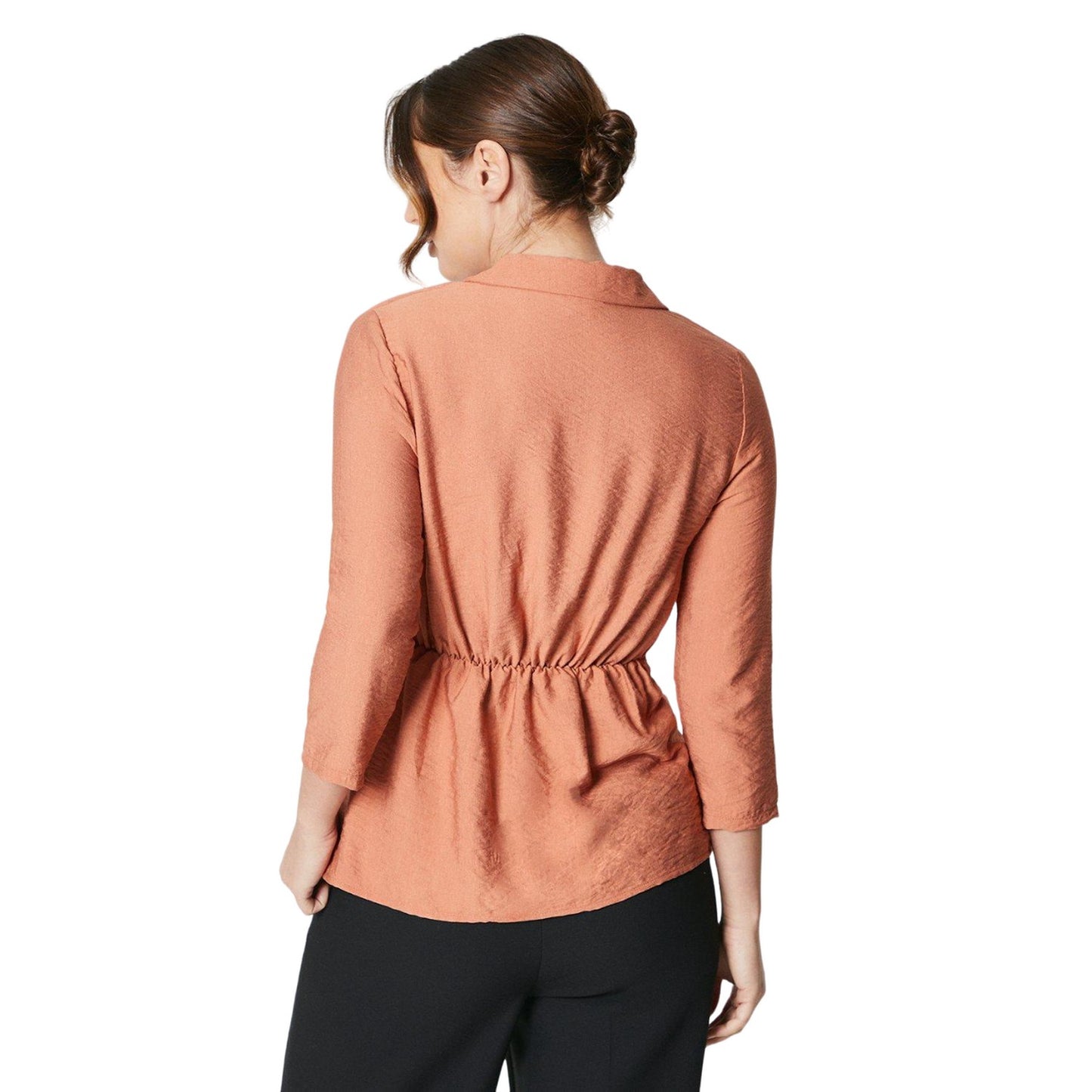 Terracotta - Back - Principles Womens-Ladies Collared Twisted Knot Front Shirt