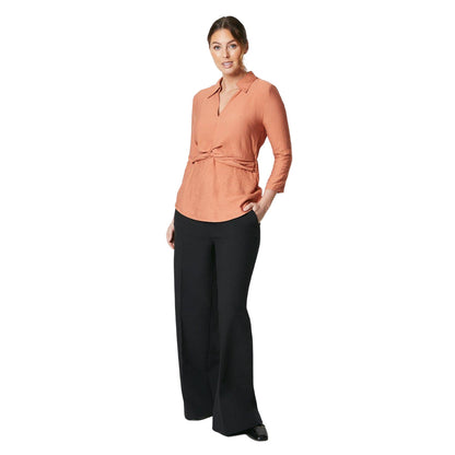 Terracotta - Side - Principles Womens-Ladies Collared Twisted Knot Front Shirt