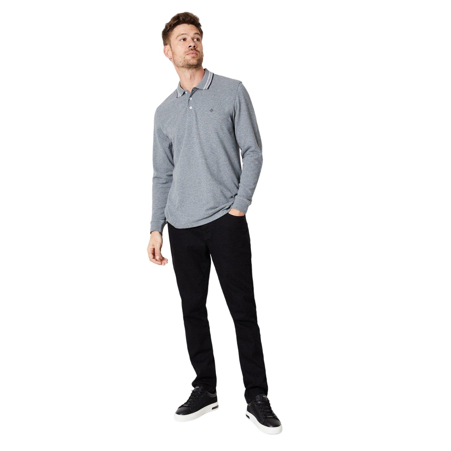 Dark Grey - Side - Maine Mens Grindle Jacquard Long-Sleeved Polo Shirt