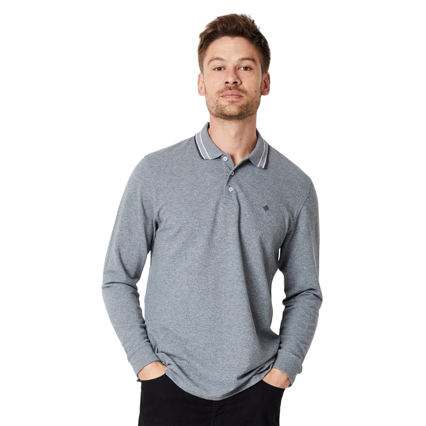 Dark Grey - Front - Maine Mens Grindle Jacquard Long-Sleeved Polo Shirt