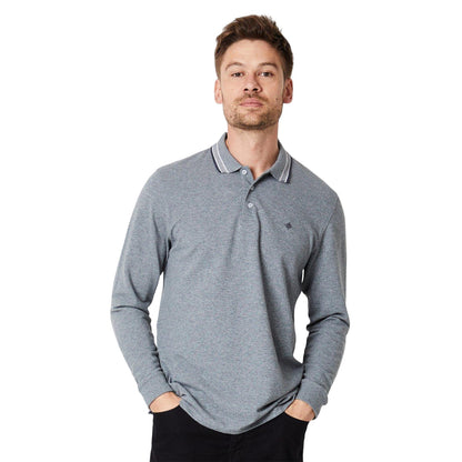 Dark Grey - Front - Maine Mens Grindle Jacquard Long-Sleeved Polo Shirt